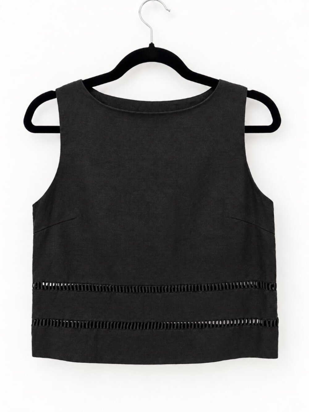 DISSH Lindsay Black Linen Boxy Crop Top US 2 AU 6